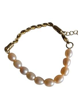 D'Joy Freshwater Peach Pearl Bracelet in Durable Gold plated stainless 7"w 2"ext